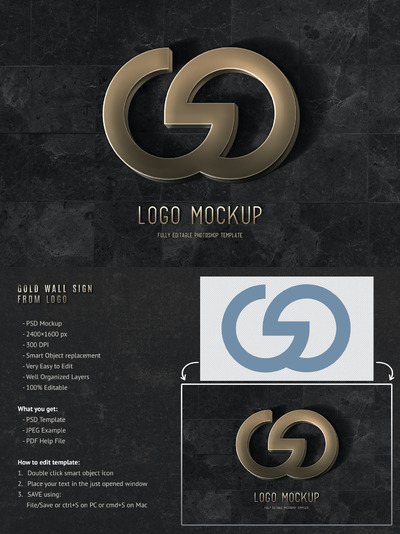 时尚高端逼真质感的金属3D立体logo标志设计图层样式样机展示模型