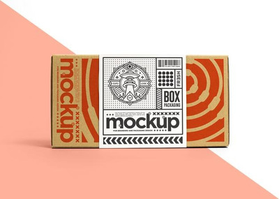 纸盒包装标签设计样机正视图模板[psd]