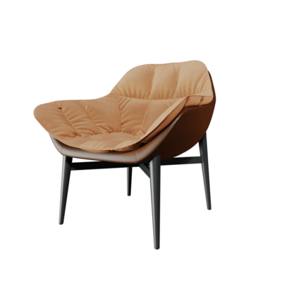 棕色皮革搭配杏色布艺软垫沙发椅3D模型（OBJ,FBX,MAX）