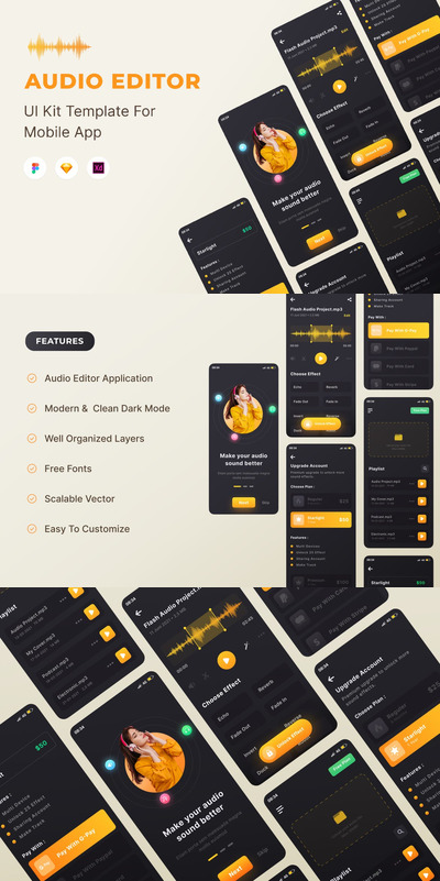 音频编辑APP模型(FIG,SKETCH,XD)