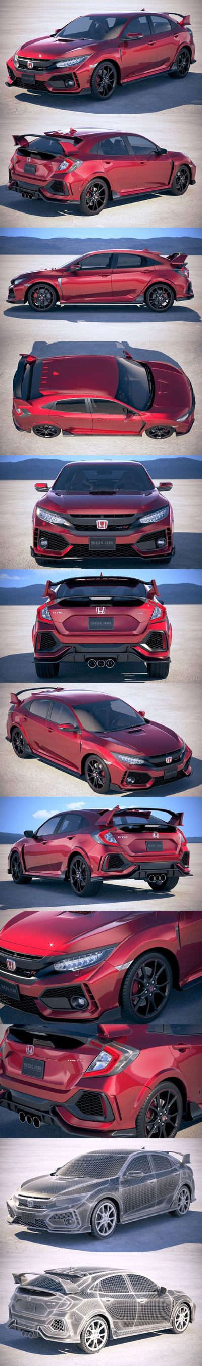 本田思域 Type R 2018 3D汽车模型下载 (MAX,3DS,FBX,OBJ,C4D,LWO,TEX)