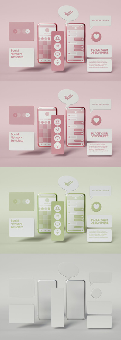 带泡泡聊天的智能手机屏幕模型样机 (PSD)