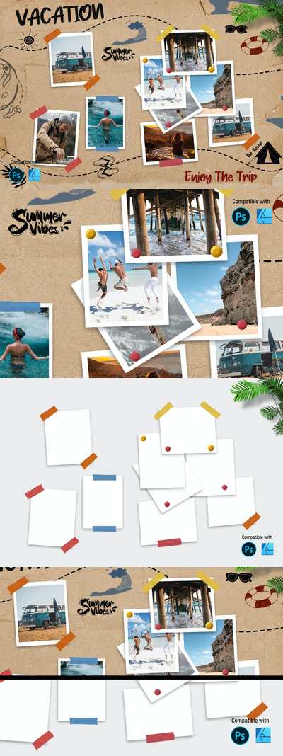 度假留恋照片墙样机 (PSD,JPG)