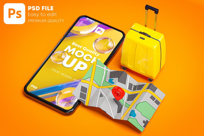 旅行主题场景的手机样机 (PSD)