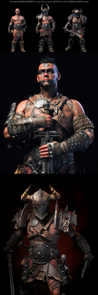 DAZ3D打造创世记带碎骨甲英雄3D人物模型下载 (dxs)