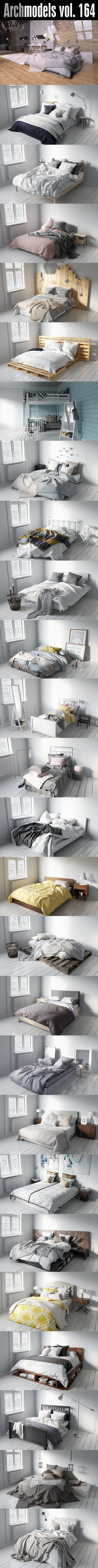 多款床和床上用品组合3D模型下载 (max)