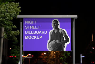 夜间户外街道广告牌模型样机 (PSD)