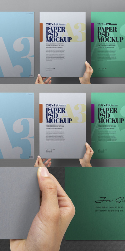 手持传单海报模型A3套装样机 (PSD)