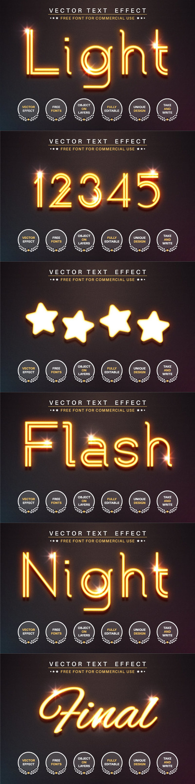 时尚清新好用的发光矢量字体设计图层样式-AI