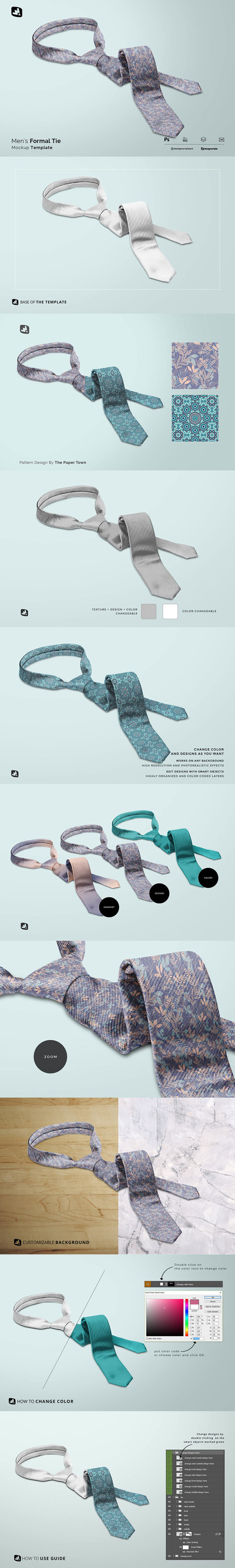 男士正装打结领带设计样机 (psd)