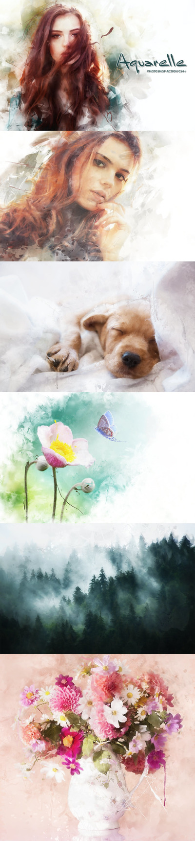 逼真质感的手绘水墨水粉水彩photoshop动作预设