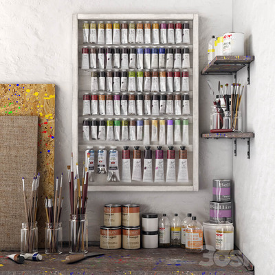 油画工作台3D模型（OBJ,FBX,MAX）