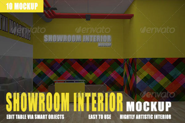 展厅内部场景艺术作品展示样机 (psd)