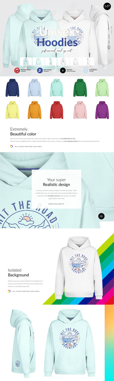 中性款连帽衫设计样机模板 (psd)