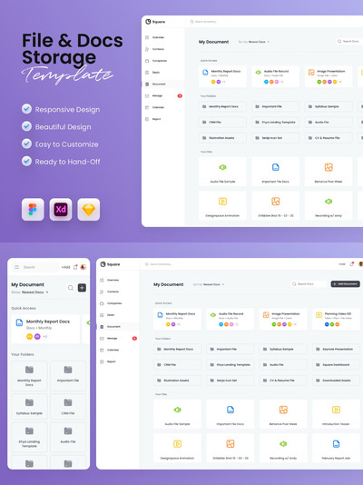 文件&文档存储管理网页UI模板 (FIG,PNG,PDF,SKETCH,XD)