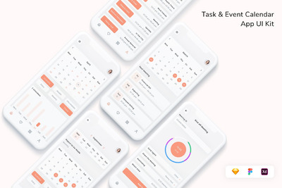 任务事件日历 App UI Kit (FIG,SKETCH,XD)