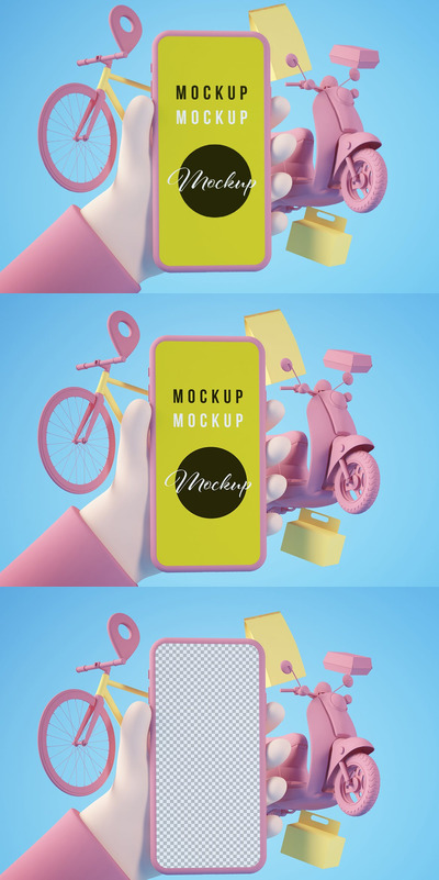 卡通手机车子样机(PSD)