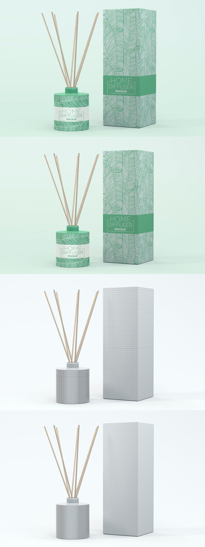 玻璃香薰瓶与纸盒模型(PSD)