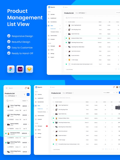 产品列表后台 UI 模版 (FIG,PNG,SKETCH,XD)