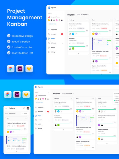 项目管理后台 UI Kit (FIG,PNG,SKETCH,XD)