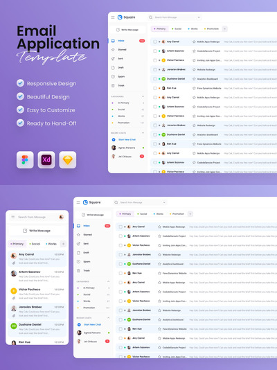 邮件APP后台网页模版 (FIG,PNG,PDF,SKETCH,XD)
