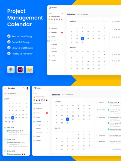 项目日程管理 App UI Kit (FIG,PDF,PNG,SKETCH,XD)