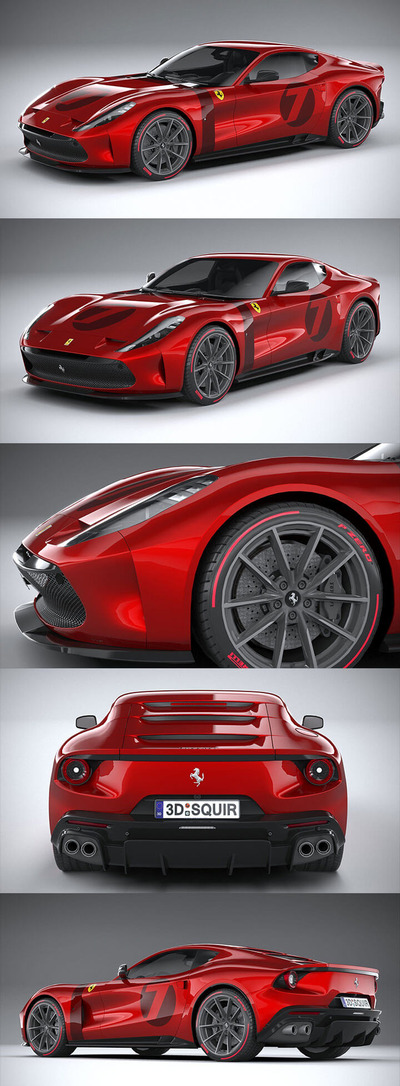 法拉利 Omologata 2020 低多边形 3D 汽车跑车模型下载(OBJ,FBX,MAX,C4D)