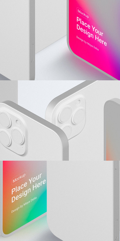 iPhone 12透视角度粘土风格手机样机下载 (PSD)