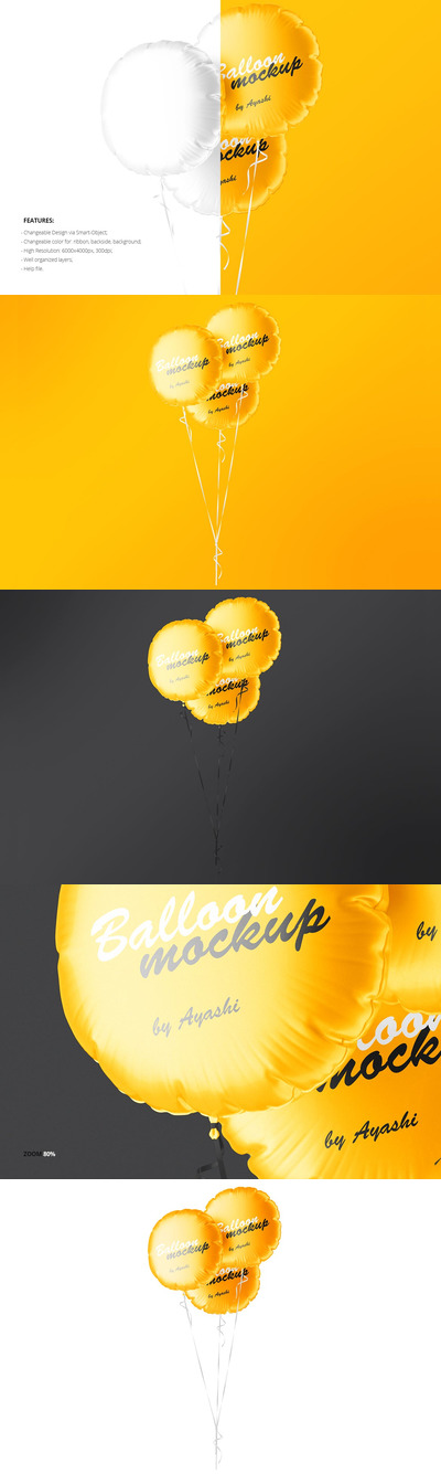 圆饼风格气球样机下载 (PSD,PDF)