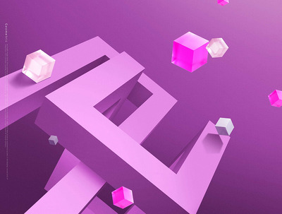 方块积木几何场景海报背景素材 (psd)