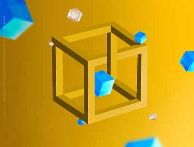 错觉方块积木几何场景海报背景素材 (psd)