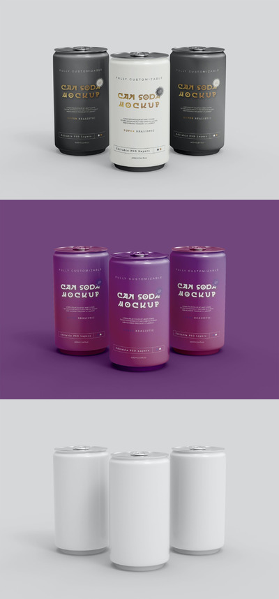 正视角度易拉罐设计样机下载 (PSD)