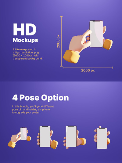 可爱的3D手持手机样机下载 (PSD,PNG)