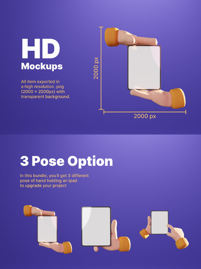 可爱的3D手持平板电脑样机下载 (PSD,PNG)
