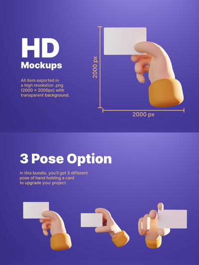 可爱的3D手持卡片样机下载 (PSD,PNG)