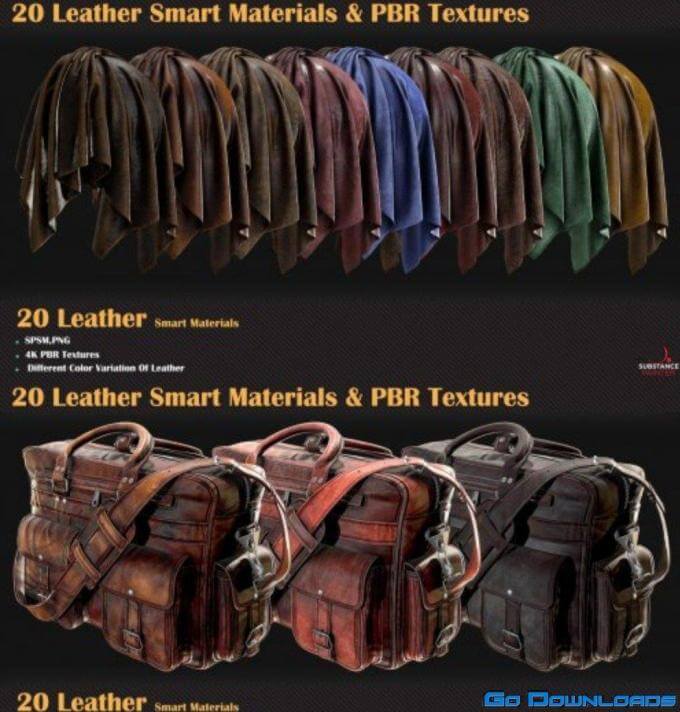 20 种皮革智能材质 + PBR 材质下载（JPG,SPSM）