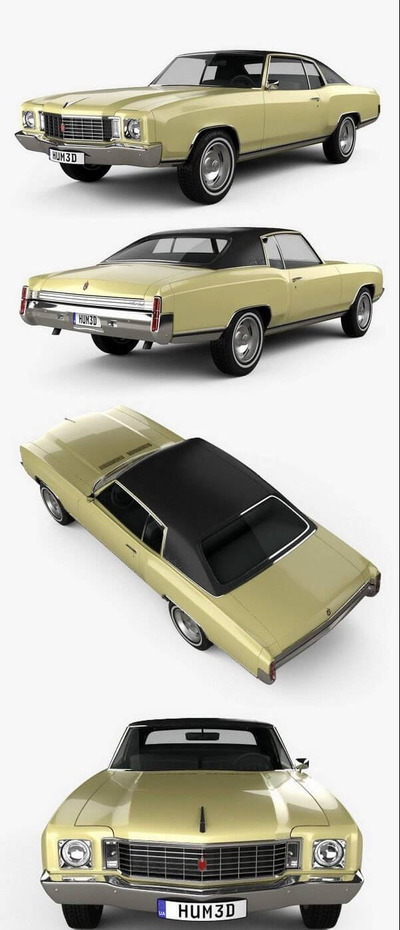 雪佛兰 Monte Carlo 1972 经典汽车3D模型下载 (MAX,3DS,FBX,OBJ,C4D,LWO)