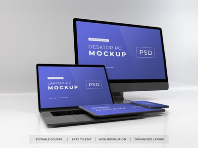 响应式设计电子设备屏幕样机 [psd]