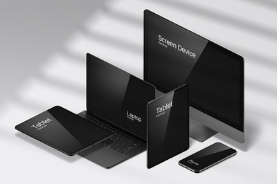 黑色苹果智能设备屏幕样机模板 [psd]