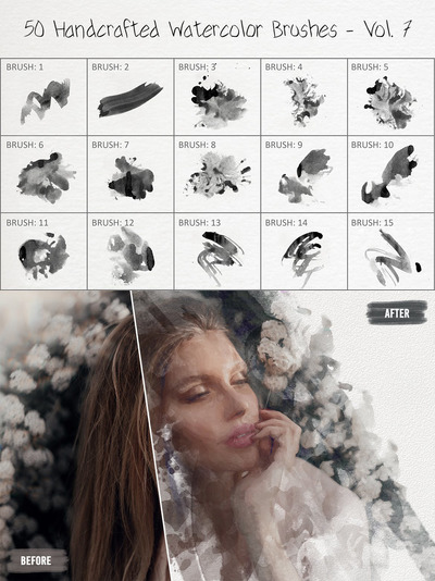 50 手工制作水彩笔刷下载 - Vol. 7 (ABR)