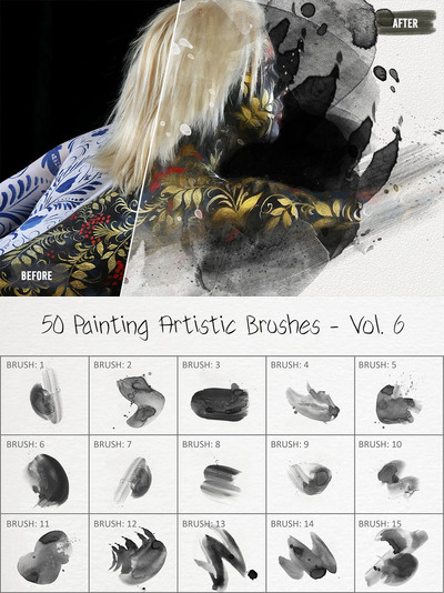 50 绘画艺术画笔笔刷下载V6 (ABR)