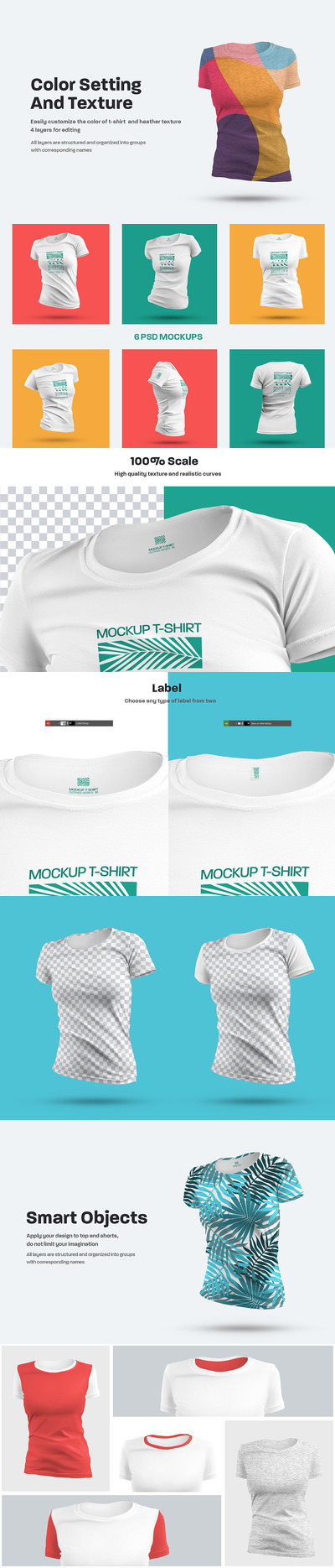 3D女式T恤服装图案设计样机 (psd)