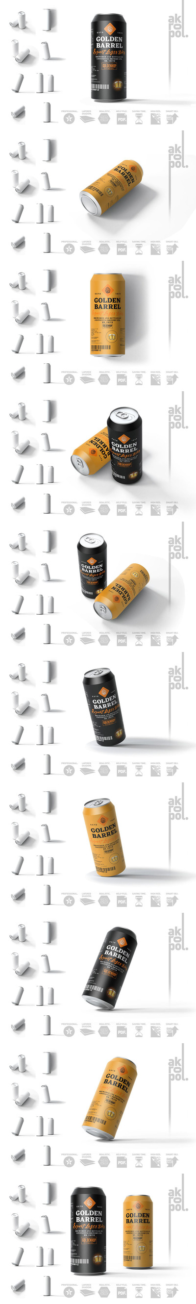 啤酒罐外观品牌设计样机模板 (psd)
