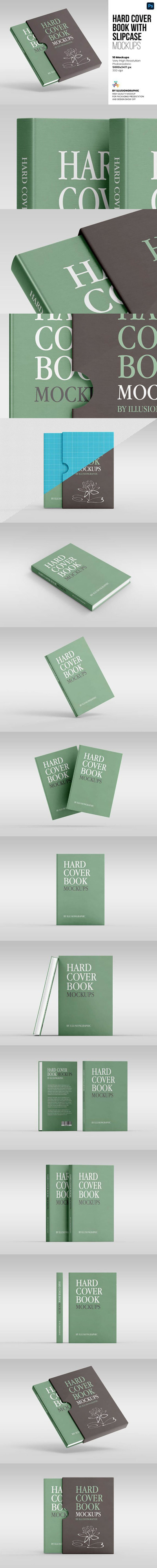 带有滑套的精装书封面设计样机 (psd)