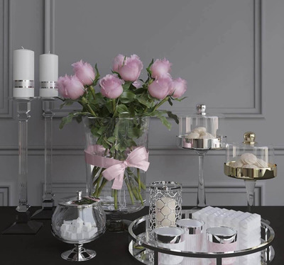 玫瑰花卉蜡烛场景3D模型下载 (MAX,FBX,OBJ)