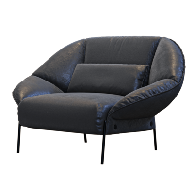 单人黑色皮革茧形沙发椅3D模型（OBJ,FBX,MAX）