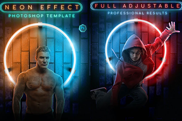 霓虹灯背景照片效果模板 (psd)