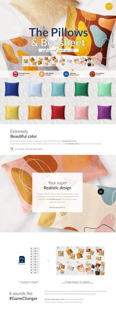 枕头布料图案设计展示样机 (psd)