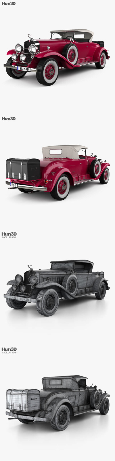 凯迪拉克 V16 Roadster 1930 复古经典老爷车3D模型下载 (MAX,FBX,OBJ)