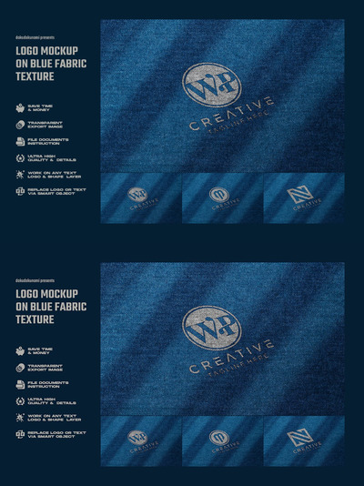 在蓝色面料上的logo设计展示样机下载 (PSD)